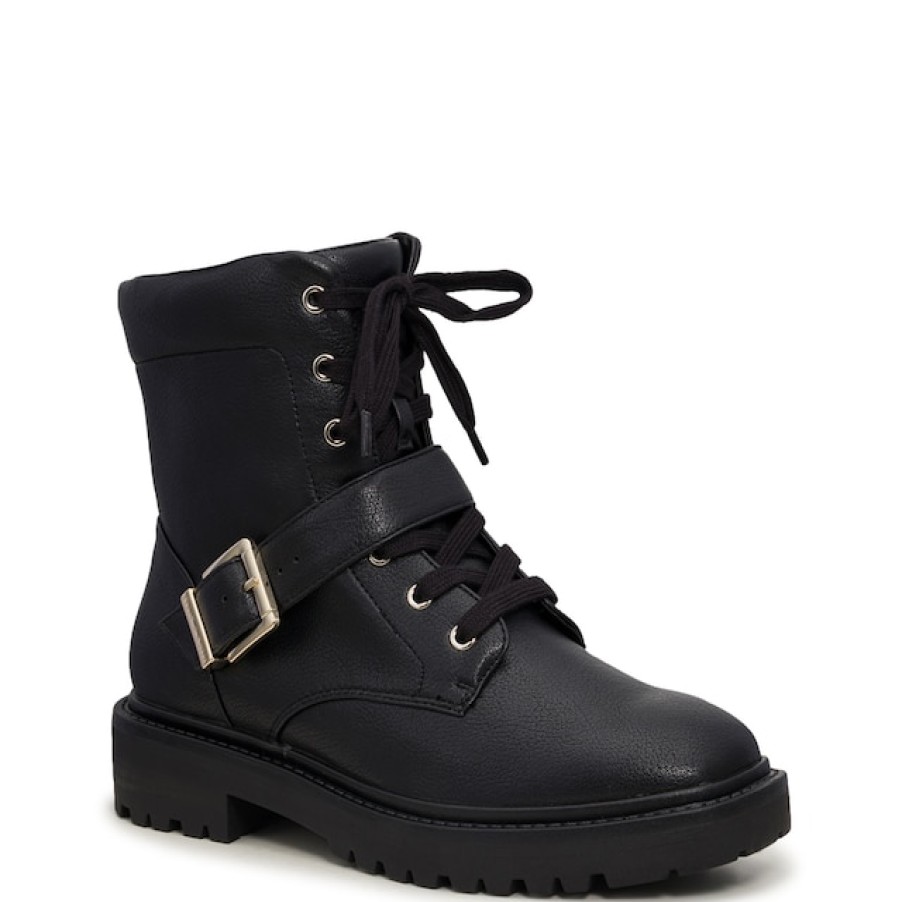 Women Kelly & Katie Combat & Lace-Up Boots | Kelly & Katie Women'S Arish Wide Width Moto Combat Boot